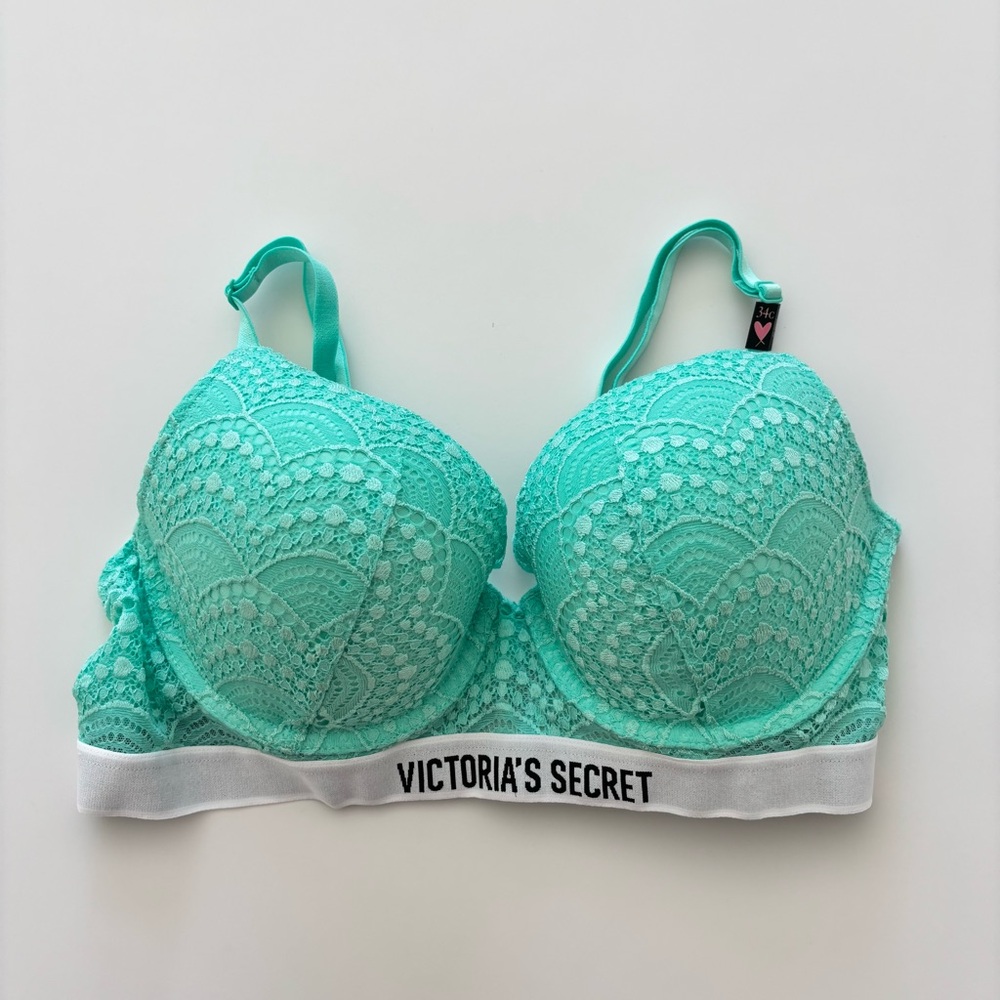 Victoria's Secret Perfect Shape Logo Lace Bra Seafoam Green